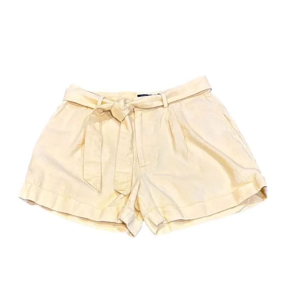 Polo Ralph Lauren Belted Linen Pleated Short in Yellow Blue Label Size 6 - Picture 4 of 8
